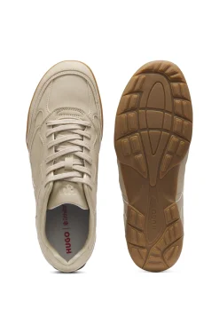 Faux-leather trainers with stacked logos
