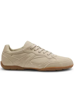 Faux-leather trainers with stacked logos