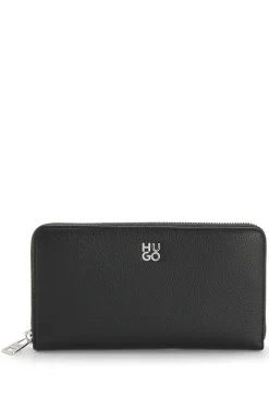 Faux-leather ziparound wallet with stacked logo