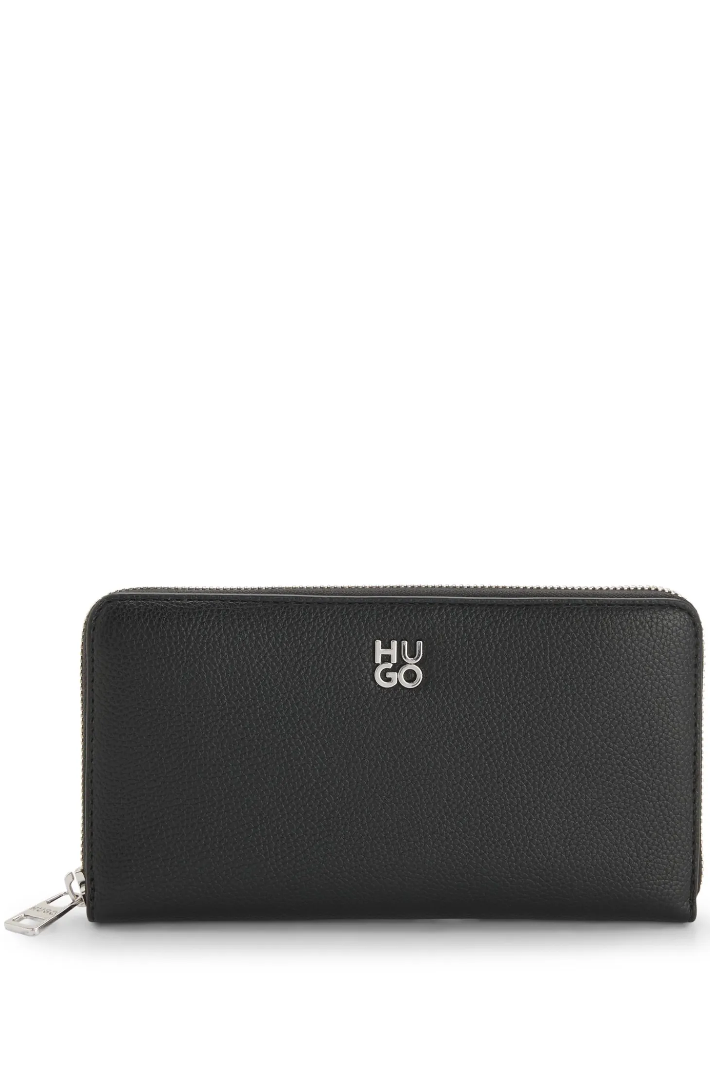 Faux-leather ziparound wallet with stacked logo