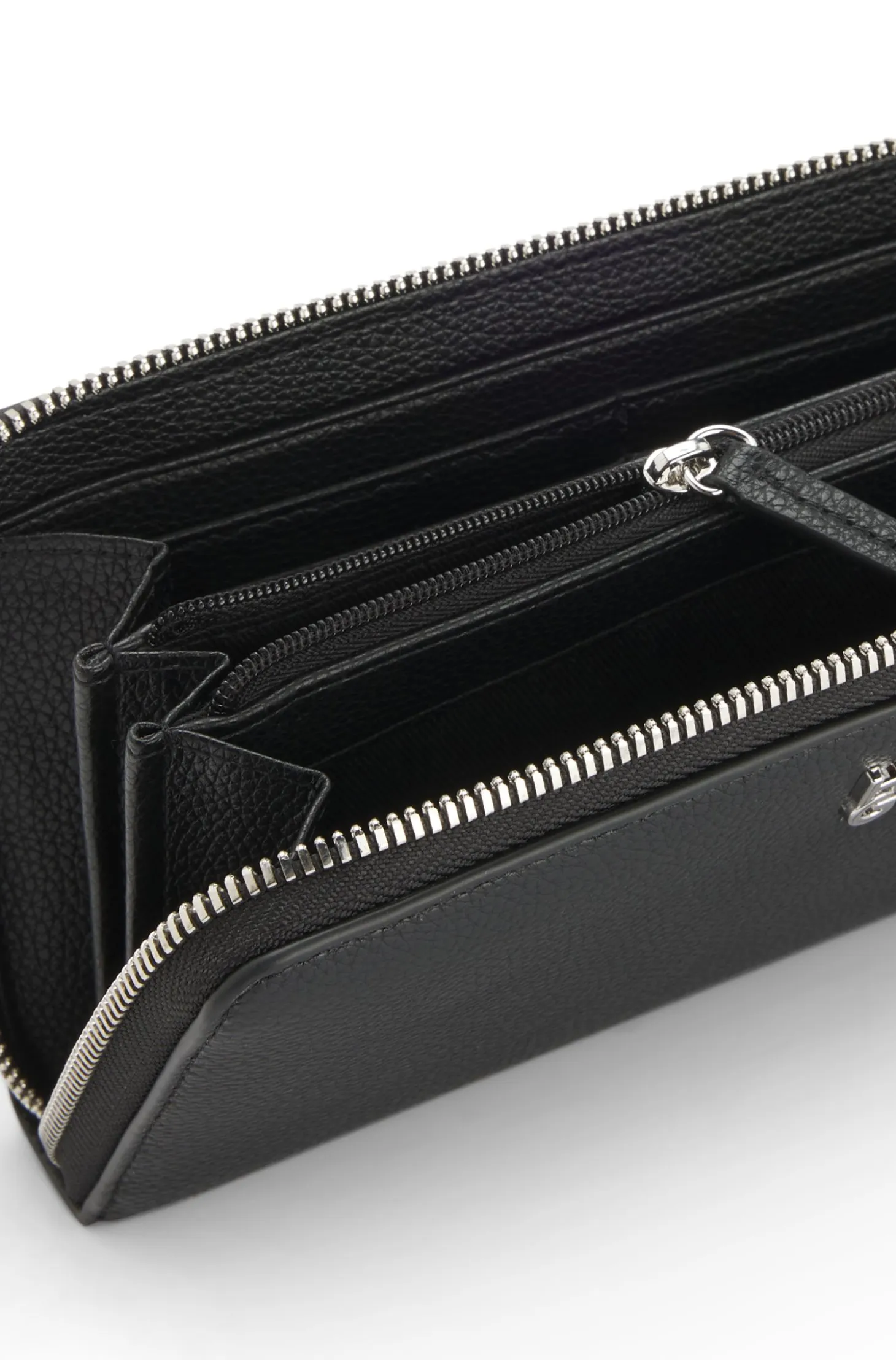 Faux-leather ziparound wallet with stacked logo