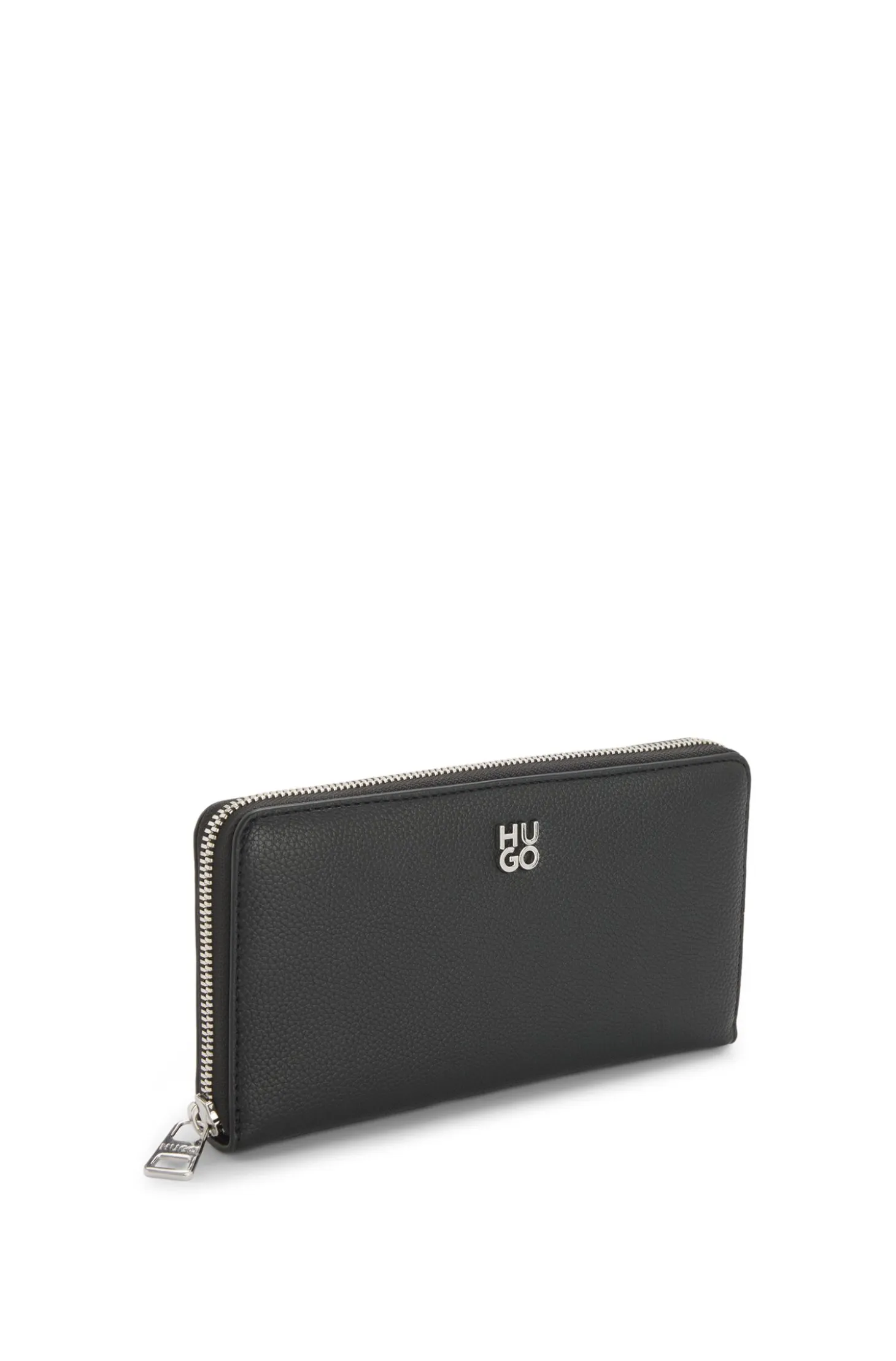 Faux-leather ziparound wallet with stacked logo