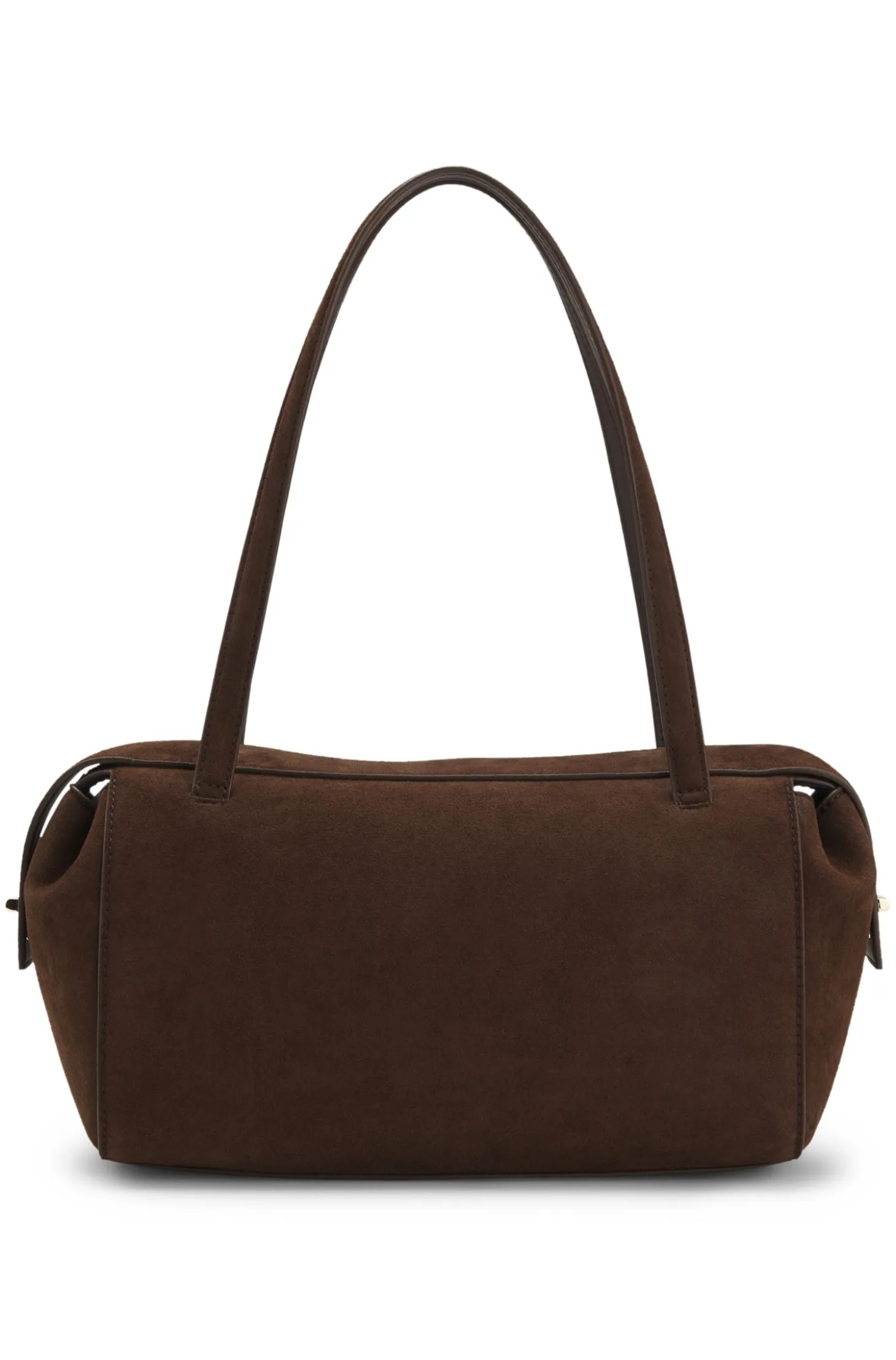Faux-suede handbag with metallic stacked logo