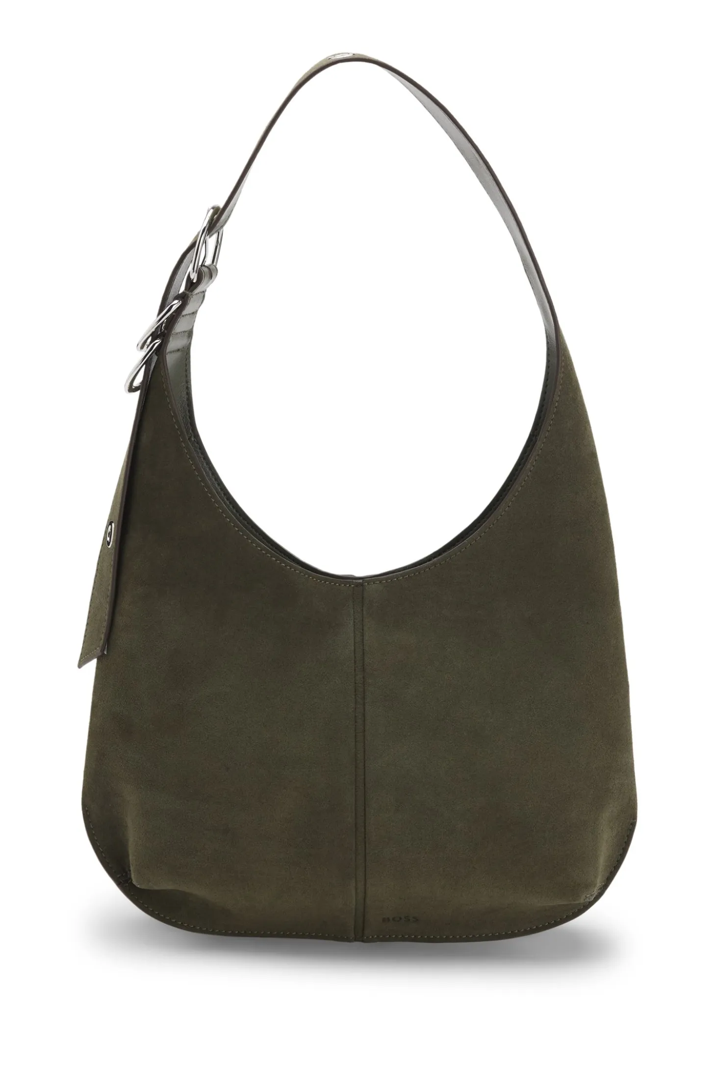 Faux-suede hobo bag with hardware trims