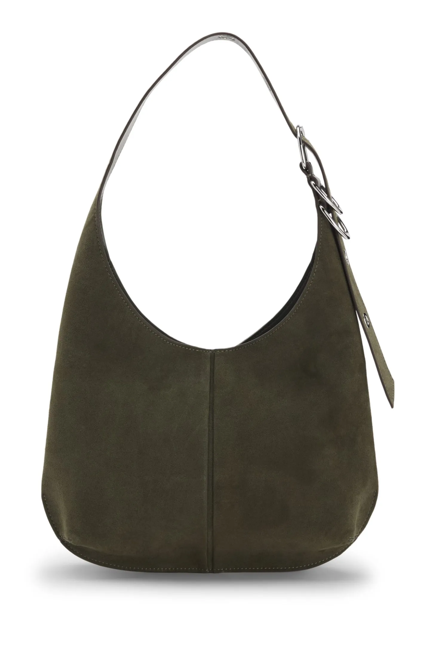 Faux-suede hobo bag with hardware trims