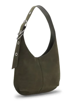 Faux-suede hobo bag with hardware trims