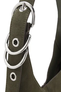 Faux-suede hobo bag with hardware trims