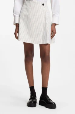 Faux-wrap mini skirt with pinstripe