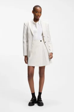 Faux-wrap mini skirt with pinstripe