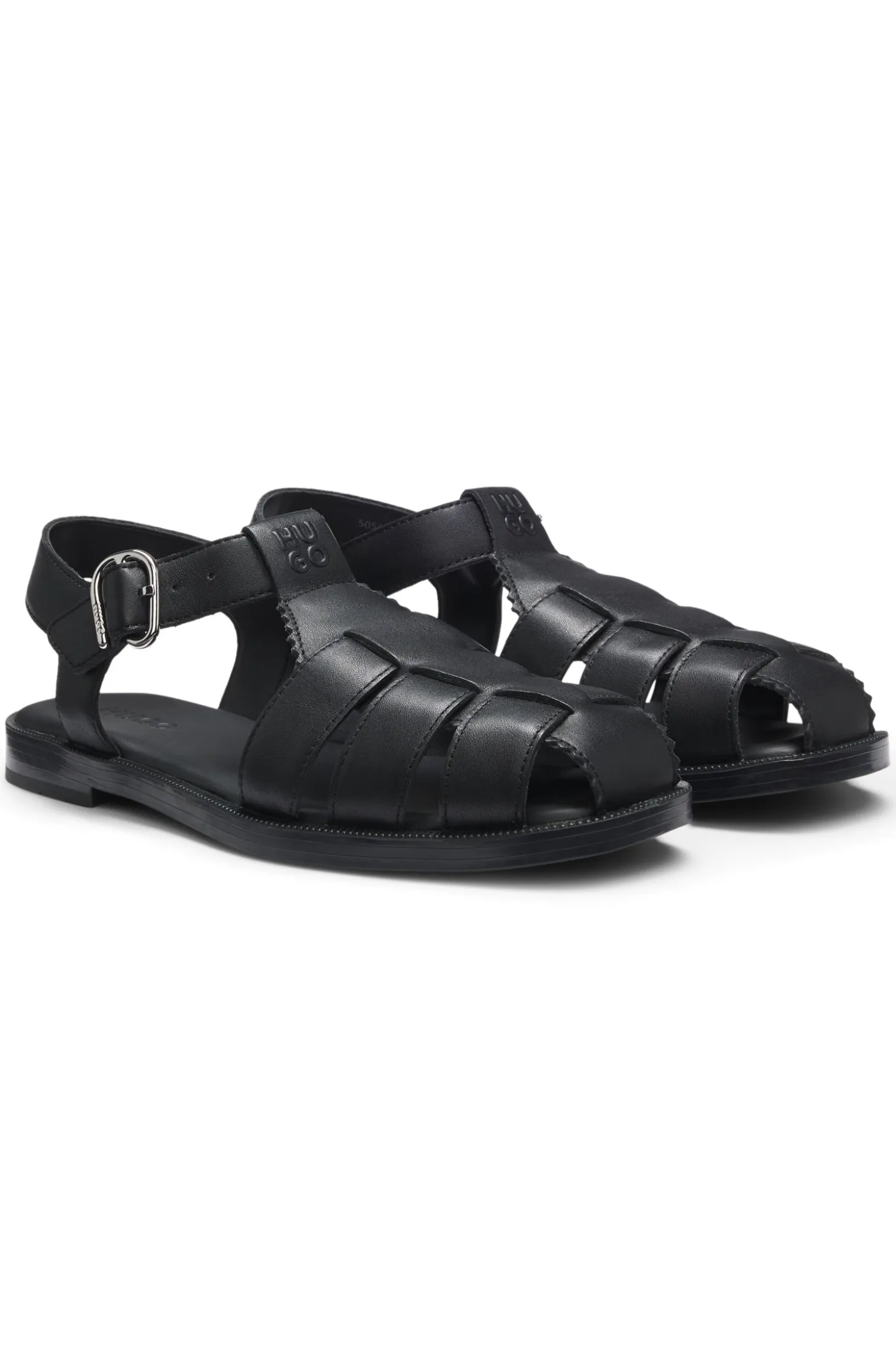 Fisherman-style sandals in leather with stacked logo