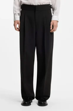 Formal trousers with adjustable waistband and virgin wool blend