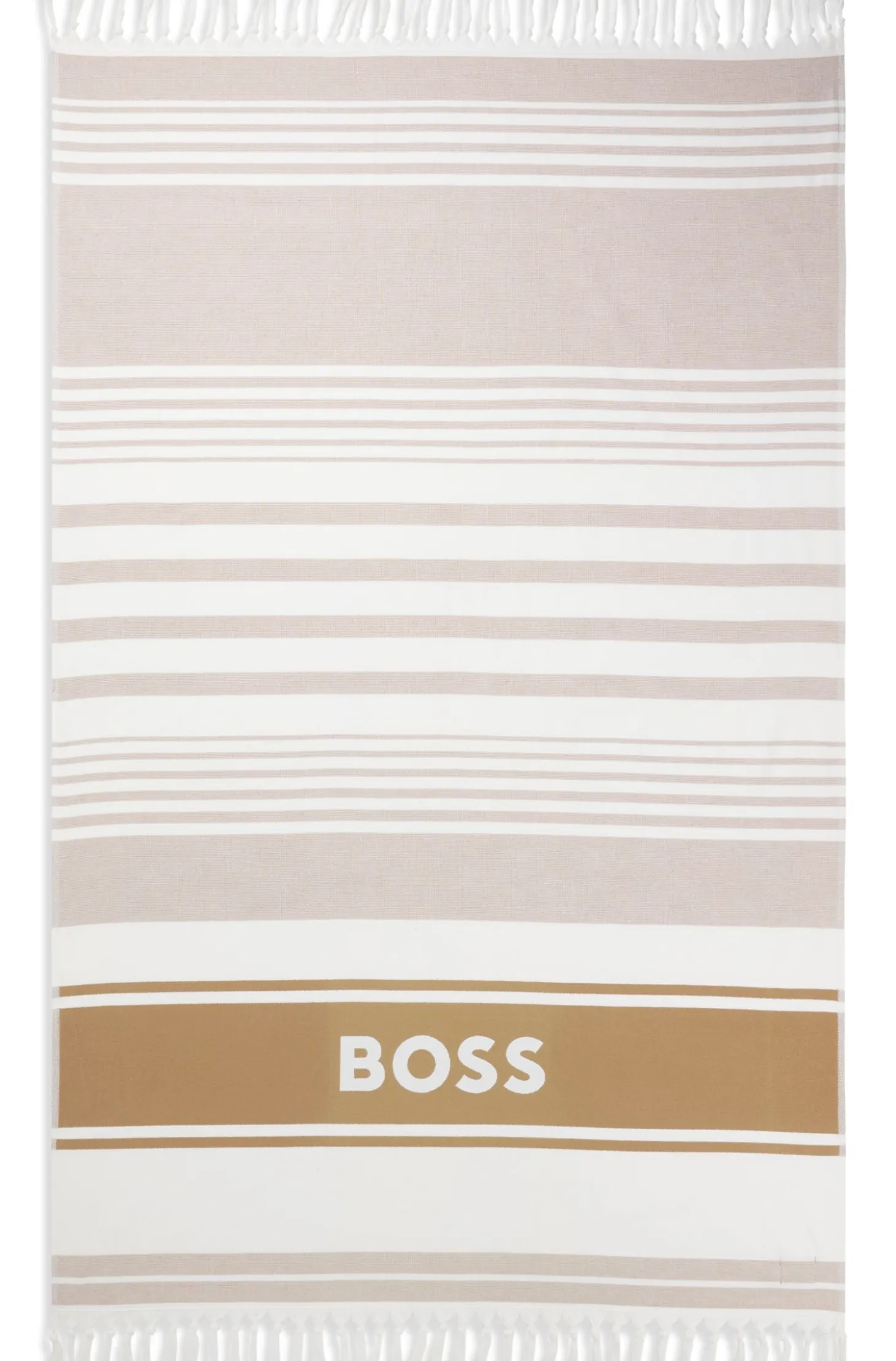 Fringed logo beach towel in cotton jacquard