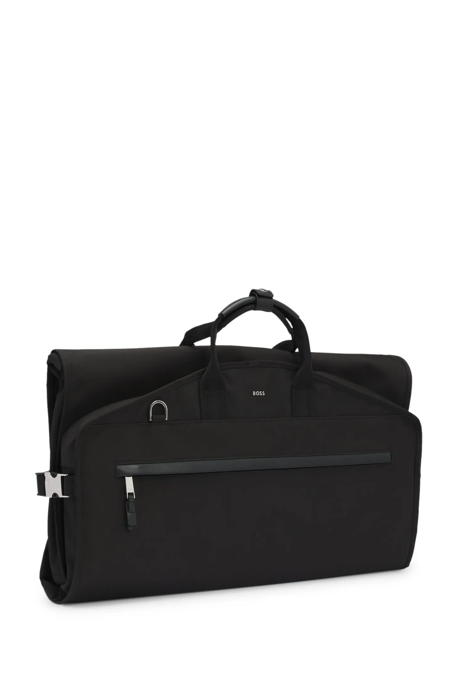 Garment bag with leather trims