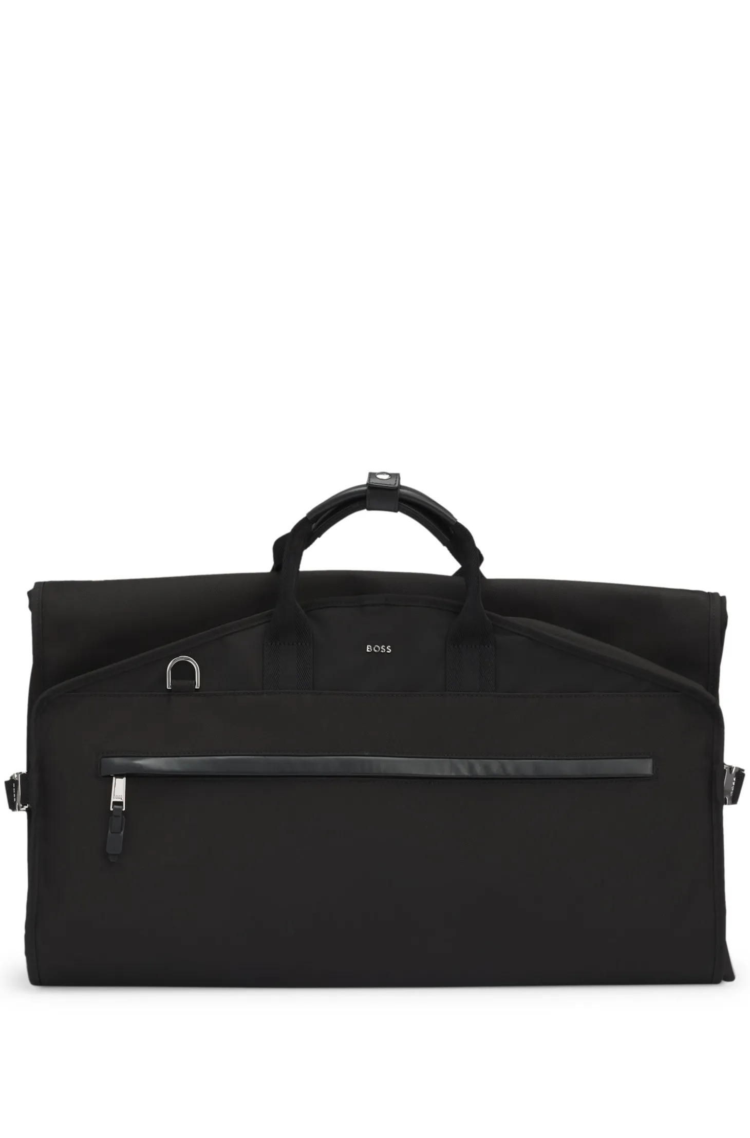Garment bag with leather trims