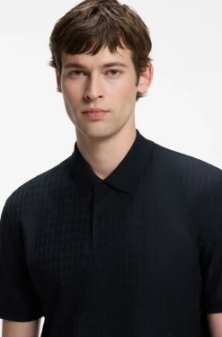 Geometric-jacquard polo shirt in cotton