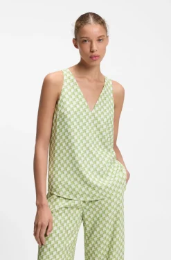 Geometric-print sleeveless top with sequins