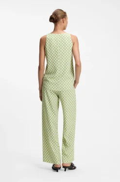 Geometric-print sleeveless top with sequins
