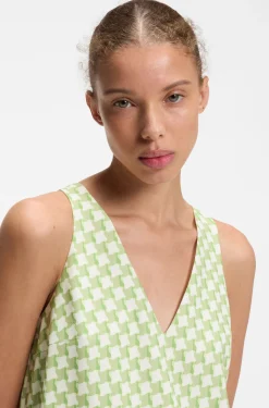 Geometric-print sleeveless top with sequins