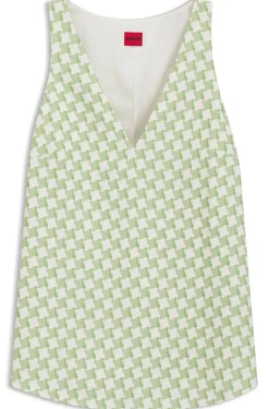 Geometric-print sleeveless top with sequins