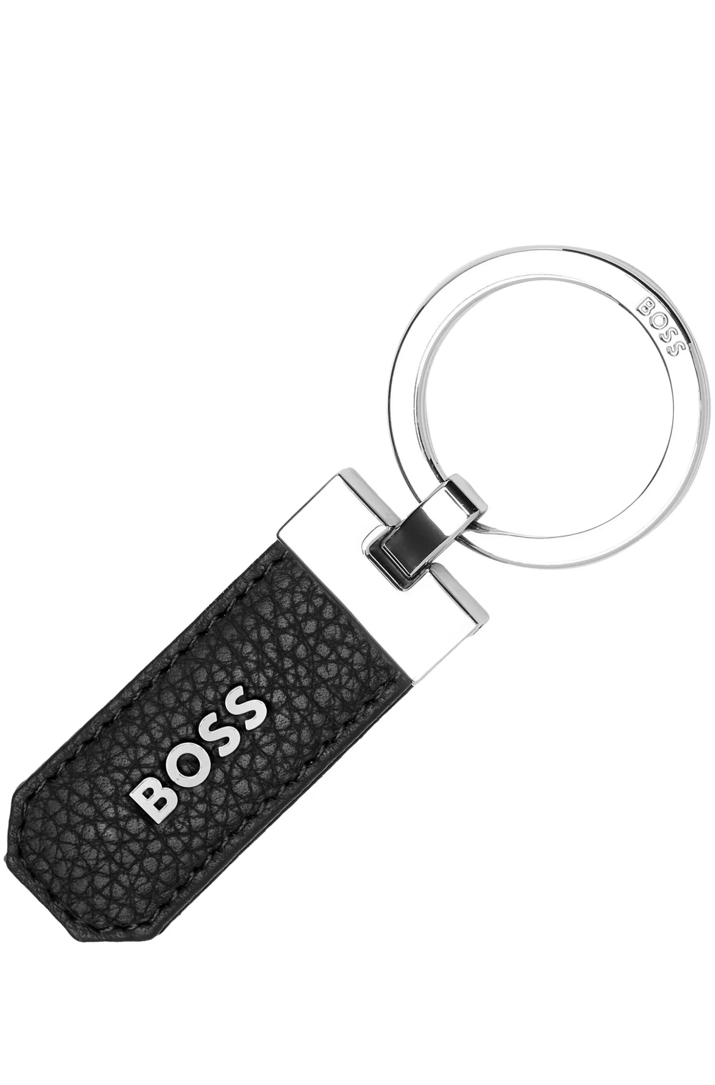 Gift-boxed key ring in grained leather with logos