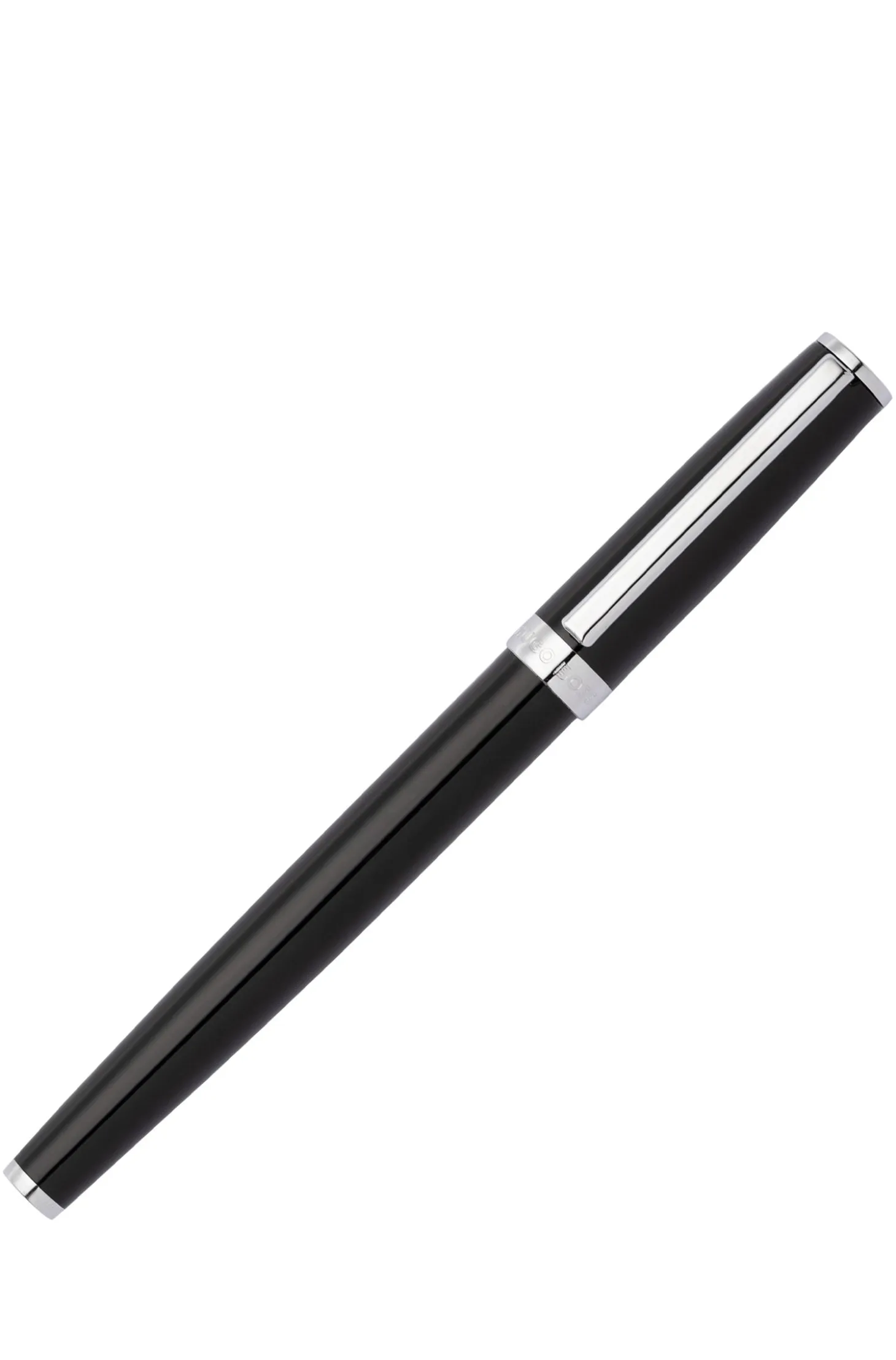 Glossy-black lacquer fountain pen with logo ring