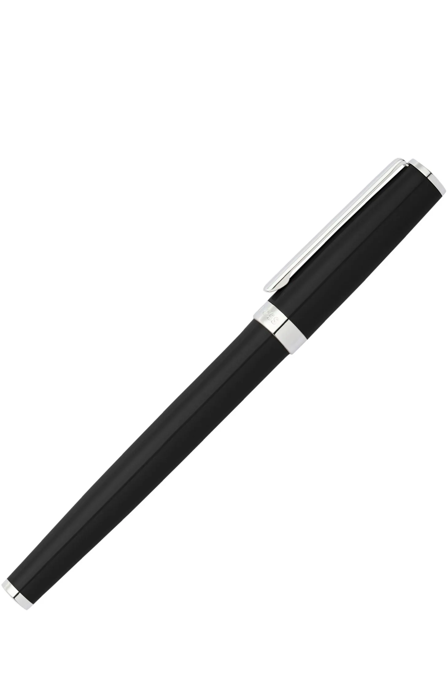 Glossy-black lacquer fountain pen with logo ring