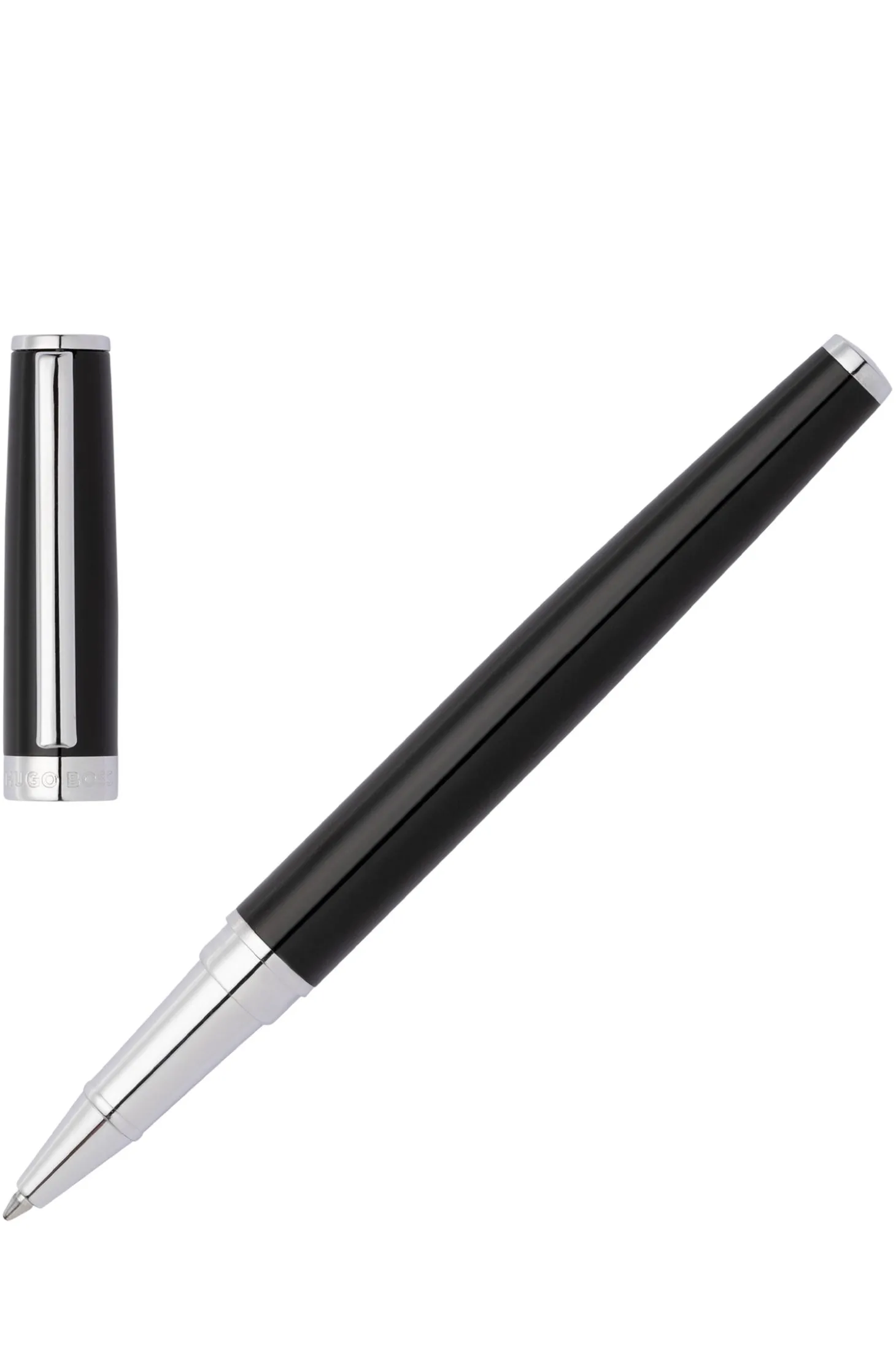 Glossy-black lacquer rollerball pen with logo ring