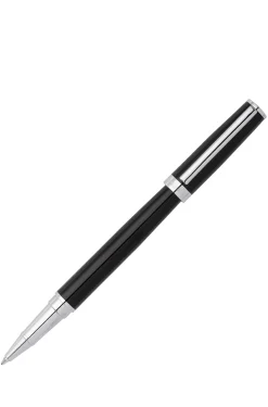 Glossy-black lacquer rollerball pen with logo ring