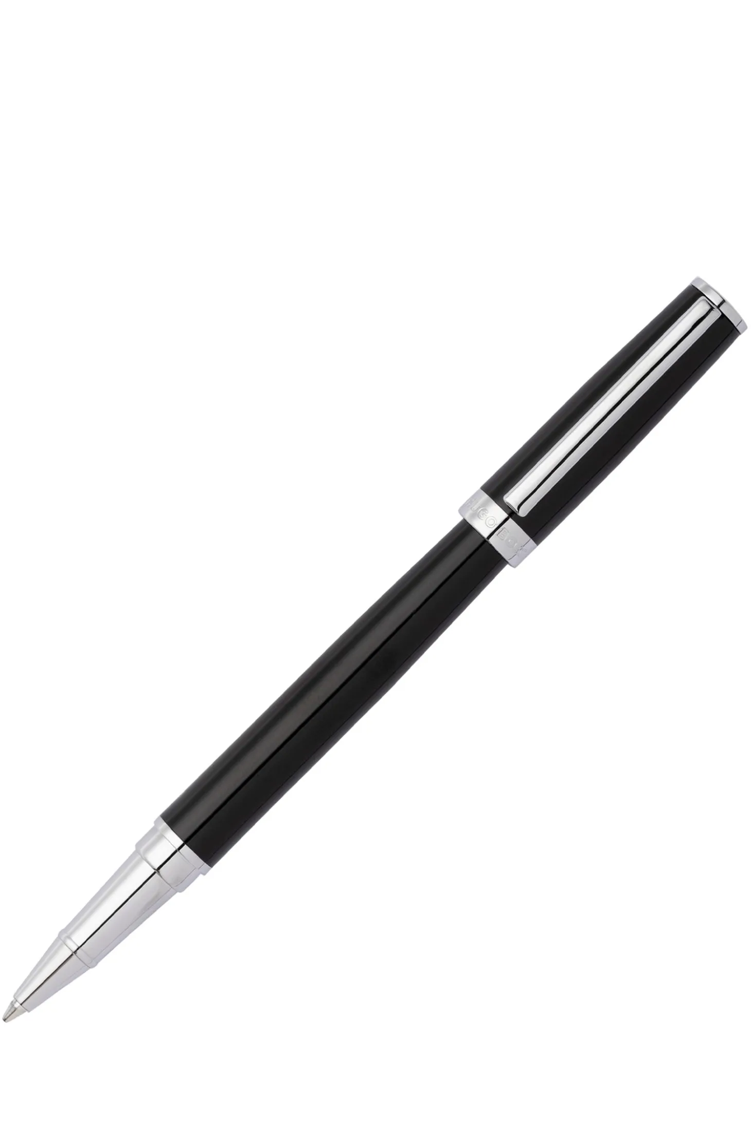 Glossy-black lacquer rollerball pen with logo ring