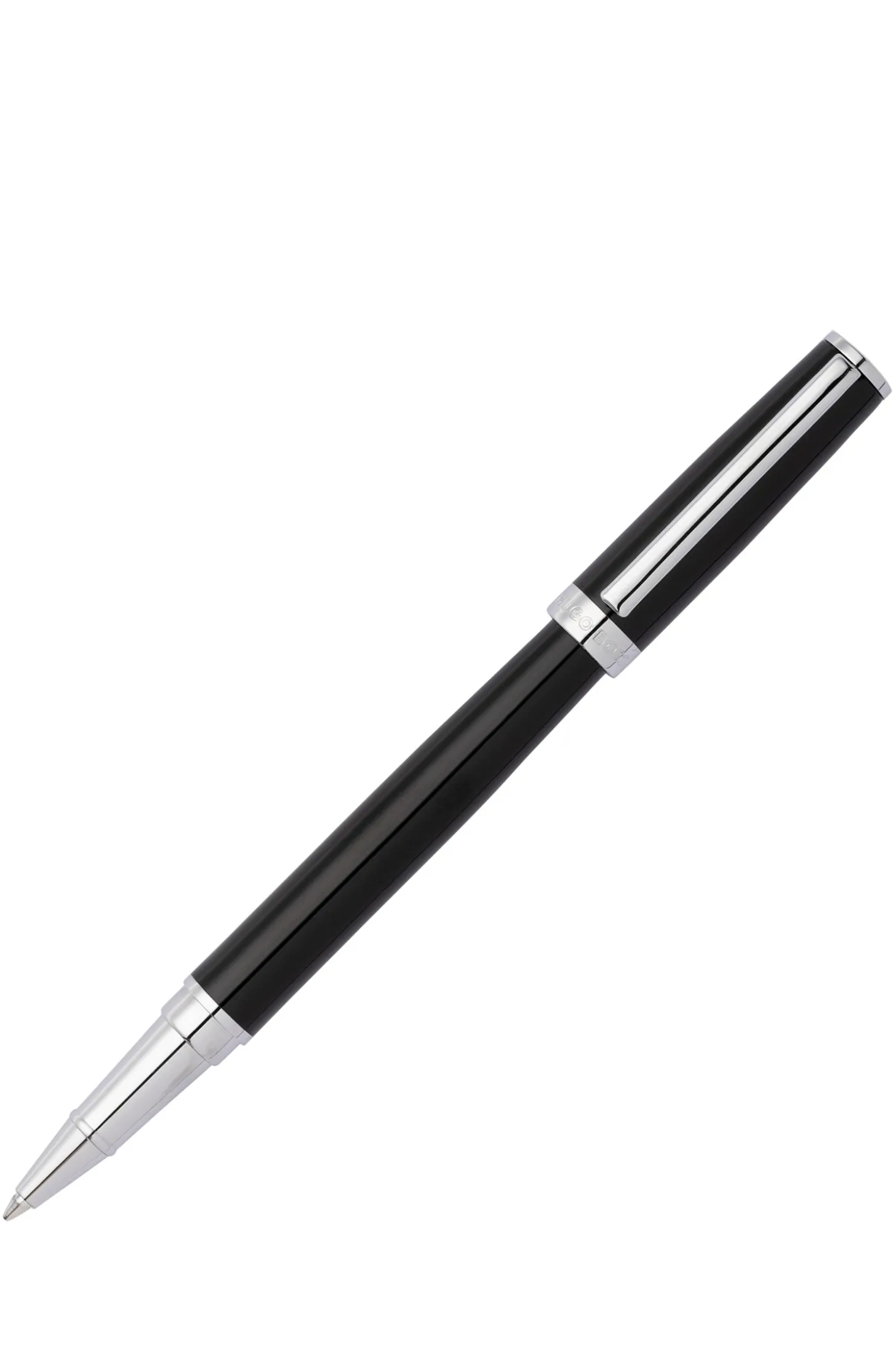 Glossy-black lacquer rollerball pen with logo ring