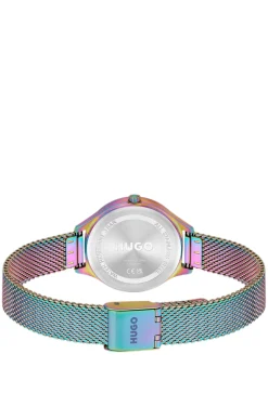 #Glossy iridescent-plated steel watch with crystal markers