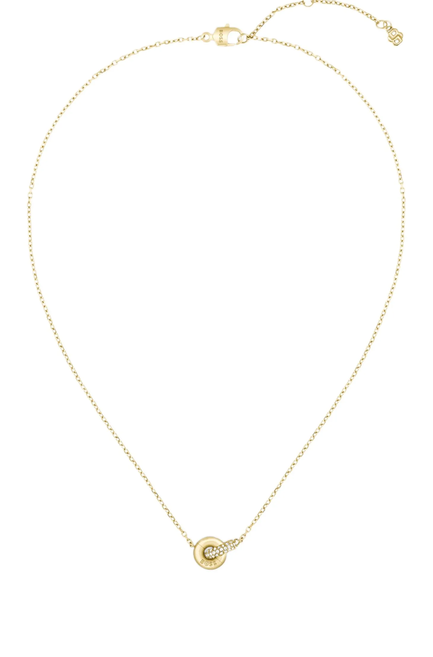 Golden interlocking-hoop necklace with pavé crystals