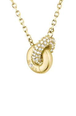 Golden interlocking-hoop necklace with pavé crystals