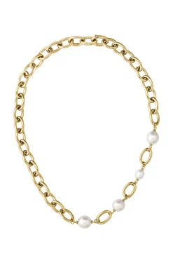 Gold-tone chain necklace with freshwater pearls