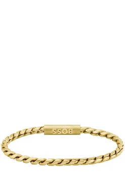 Gold-tone cuff with braided chain