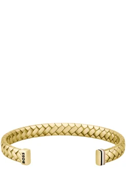 Gold-tone cuff with herringbone pattern