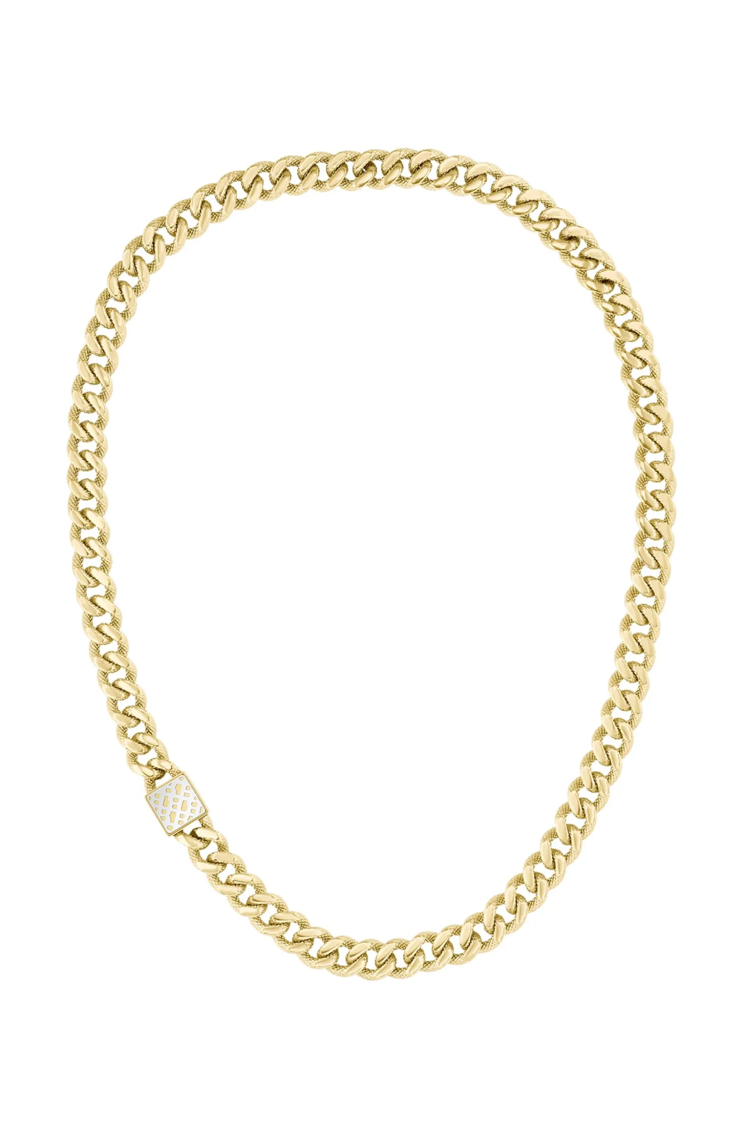 Gold-tone textured-chain necklace with monogram closure
