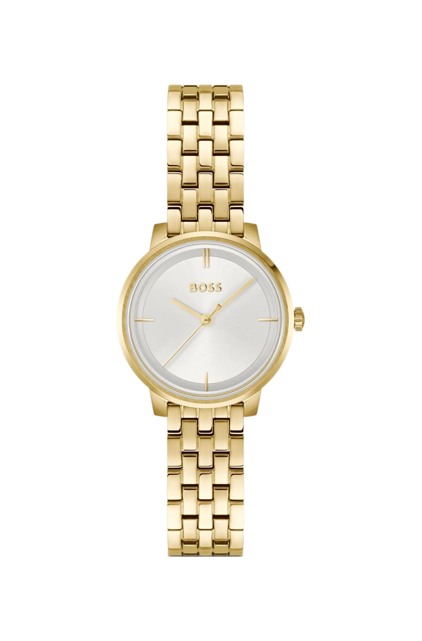Gold-tone watch with silver-white dial