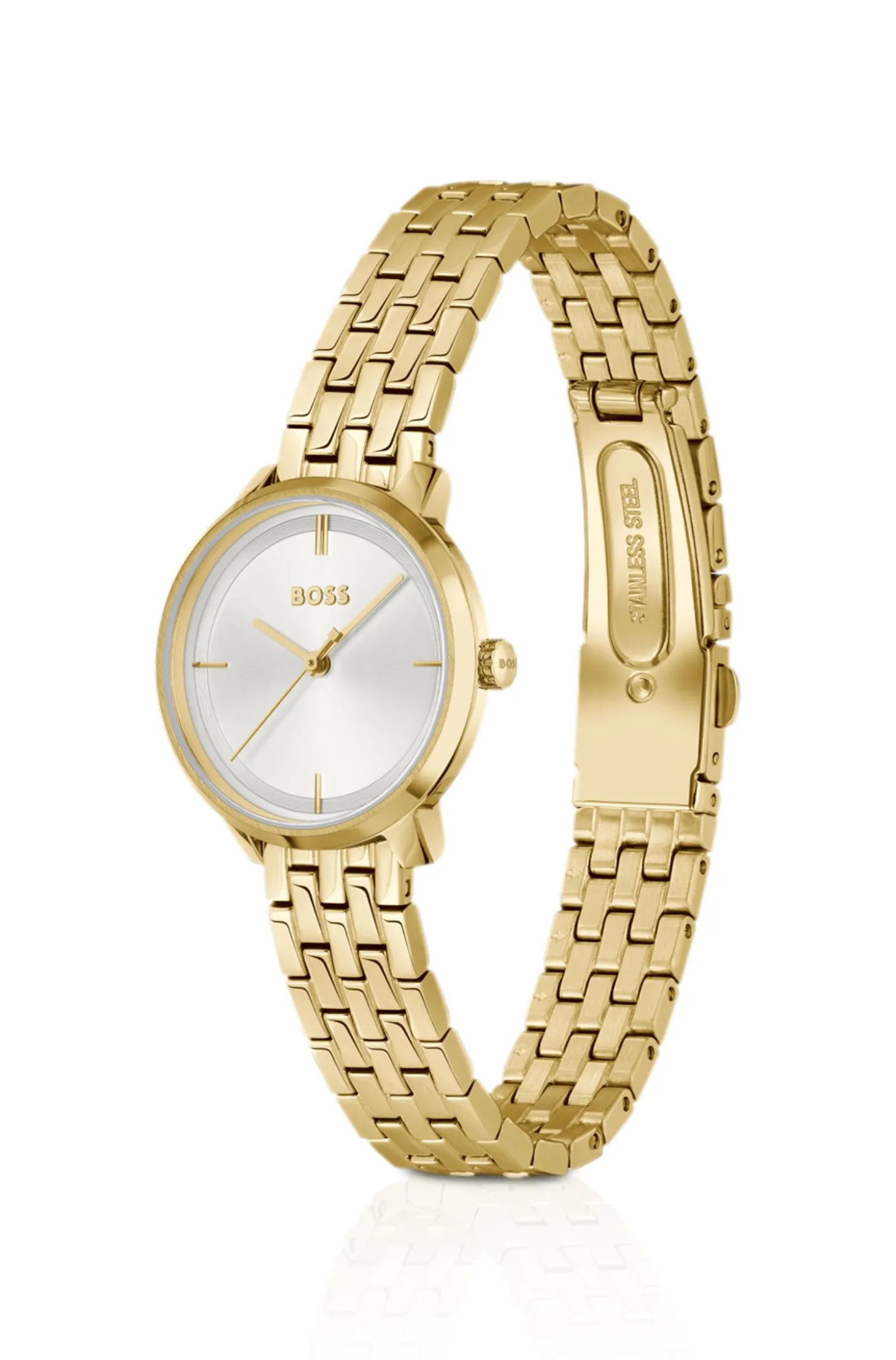 Gold-tone watch with silver-white dial