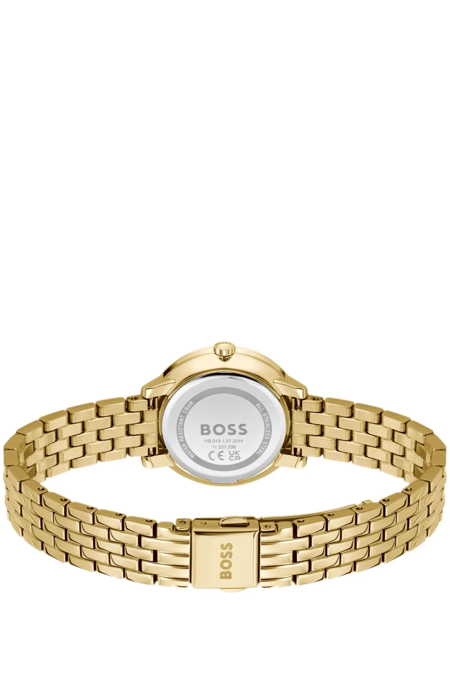 Gold-tone watch with silver-white dial