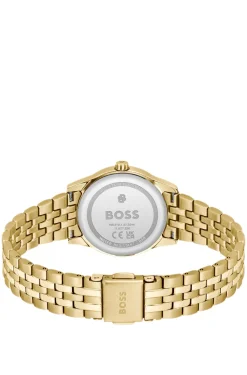 Graceful gold-tone watch with sunburst-patterned dial