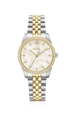 Graceful two-tone watch with crystal-set bezel