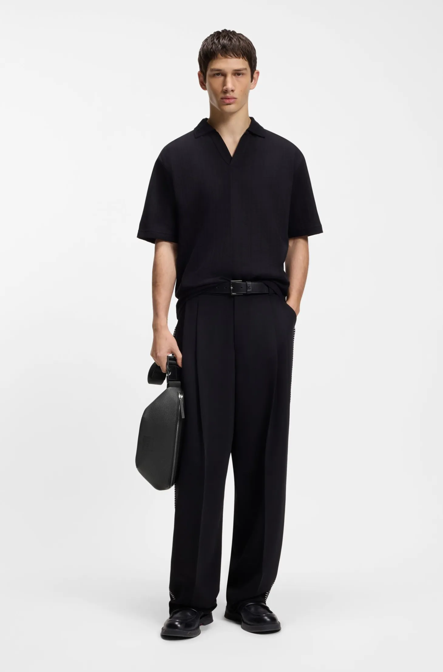 Grained belt bag with logo patch