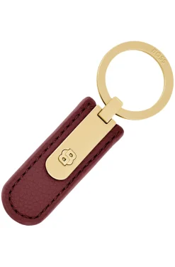 Grained burgundy key ring with golden Double B hardware