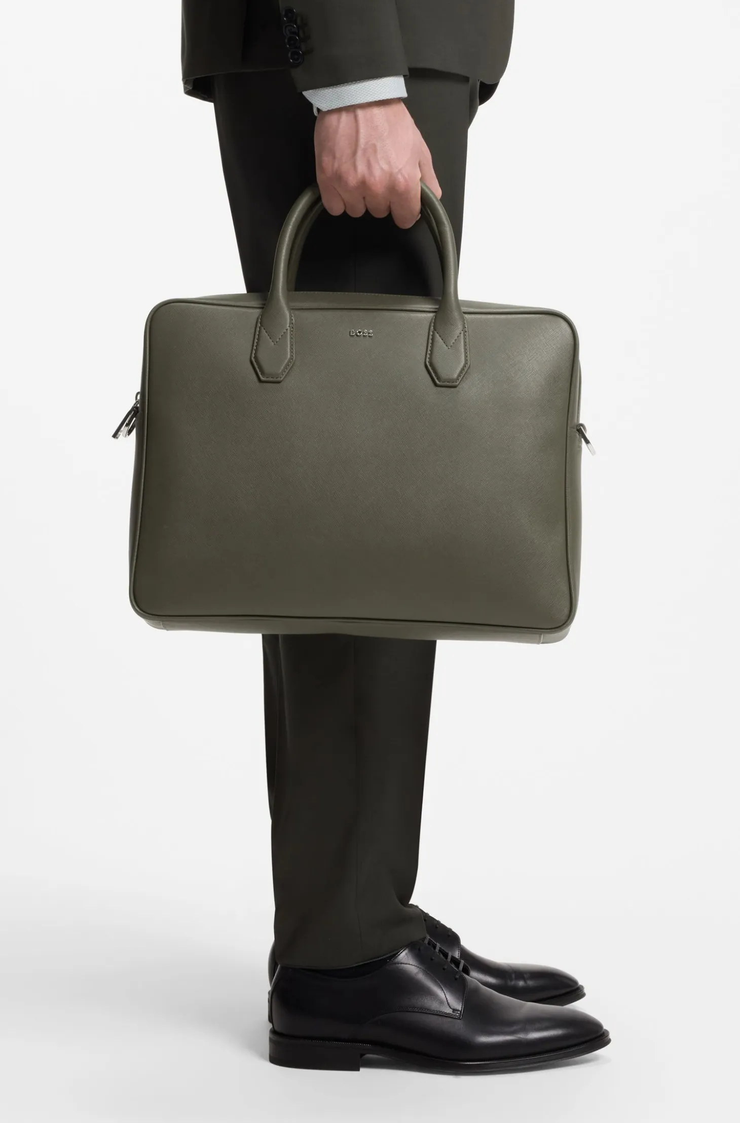 Grained document case with logo lettering