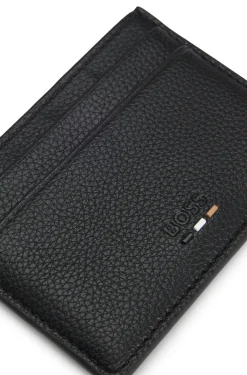 Grained faux-leather card holder with signature-stripe trim