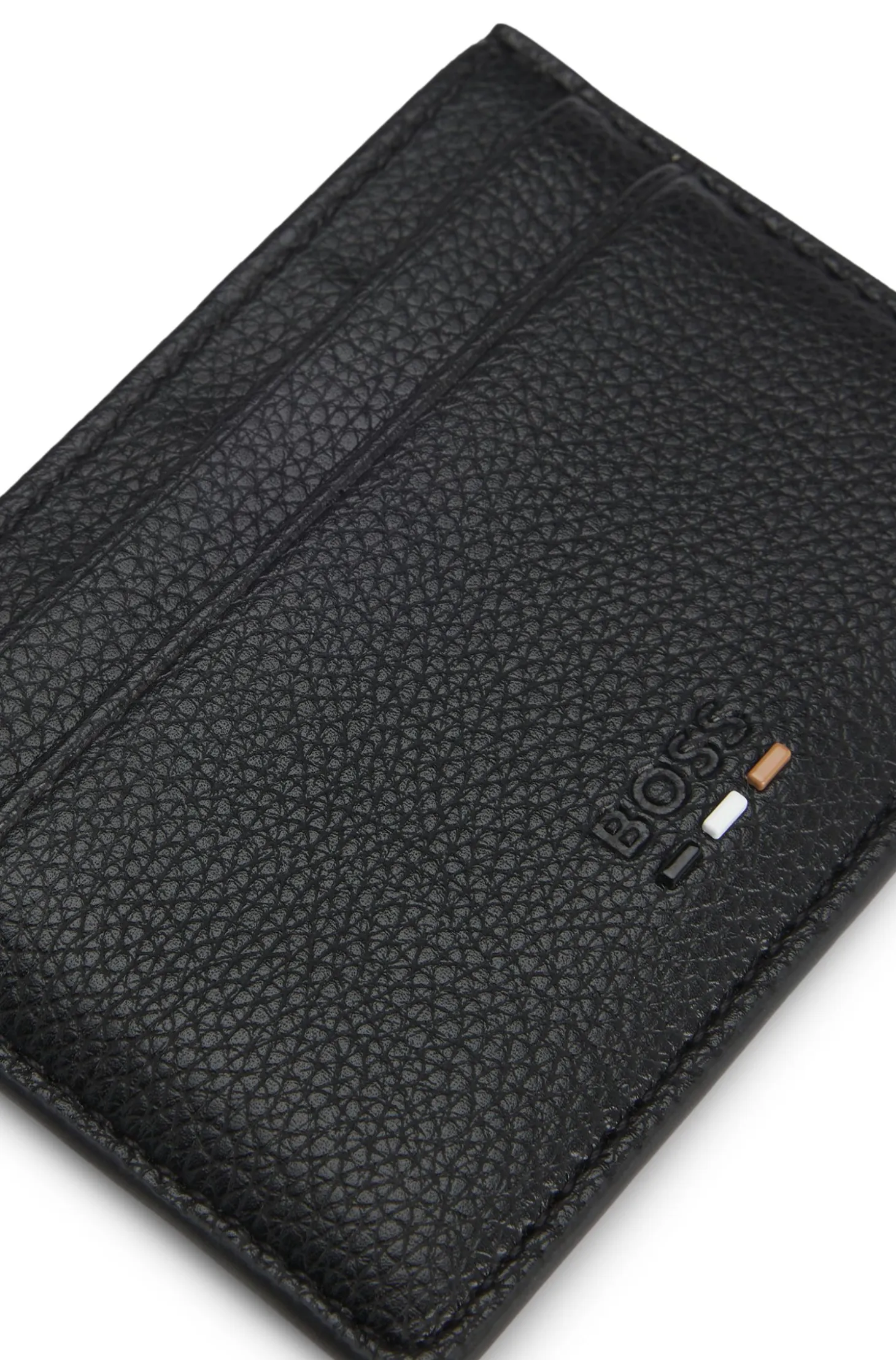 Grained faux-leather card holder with signature-stripe trim