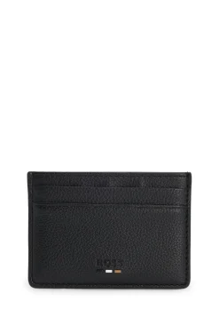 Grained faux-leather card holder with signature-stripe trim