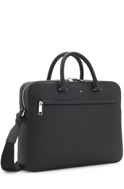 Grained faux-leather document case with signature-stripe trim