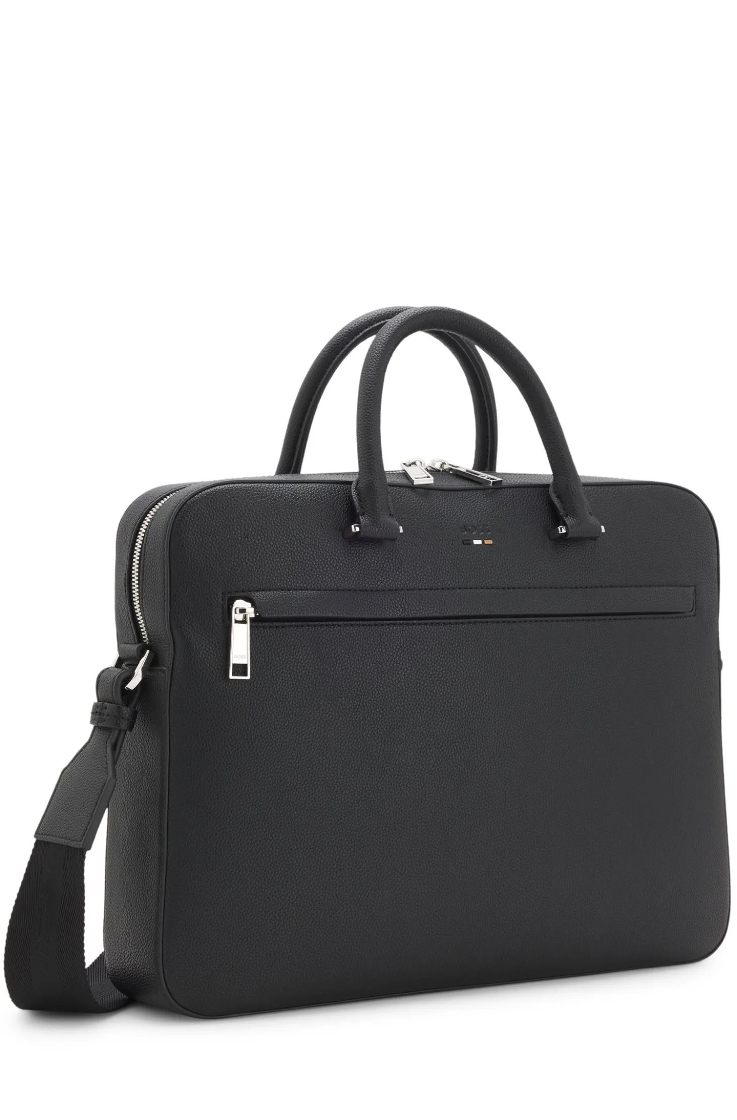 Grained faux-leather document case with signature-stripe trim